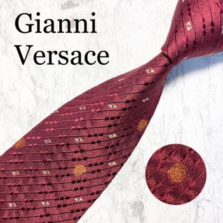 Gianni Versace - GIANNI VERSACE ネクタイ　ストライプ　メデューサ柄　ボルドー