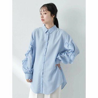 アースミュージックアンドエコロジー(earth music & ecology)の【サックスブルー】フリルスリーブシャツ レディース/春/24SS(シャツ/ブラウス(長袖/七分))