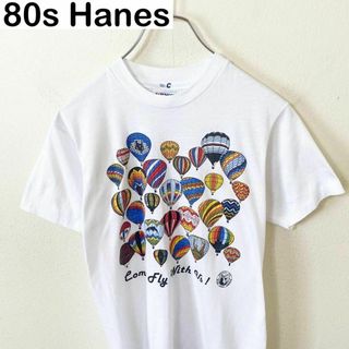 ヘインズ(Hanes)のUSA製　80s Hanes プリント　Tシャツ　半袖　古着　ヴィンテージ(Tシャツ/カットソー(半袖/袖なし))