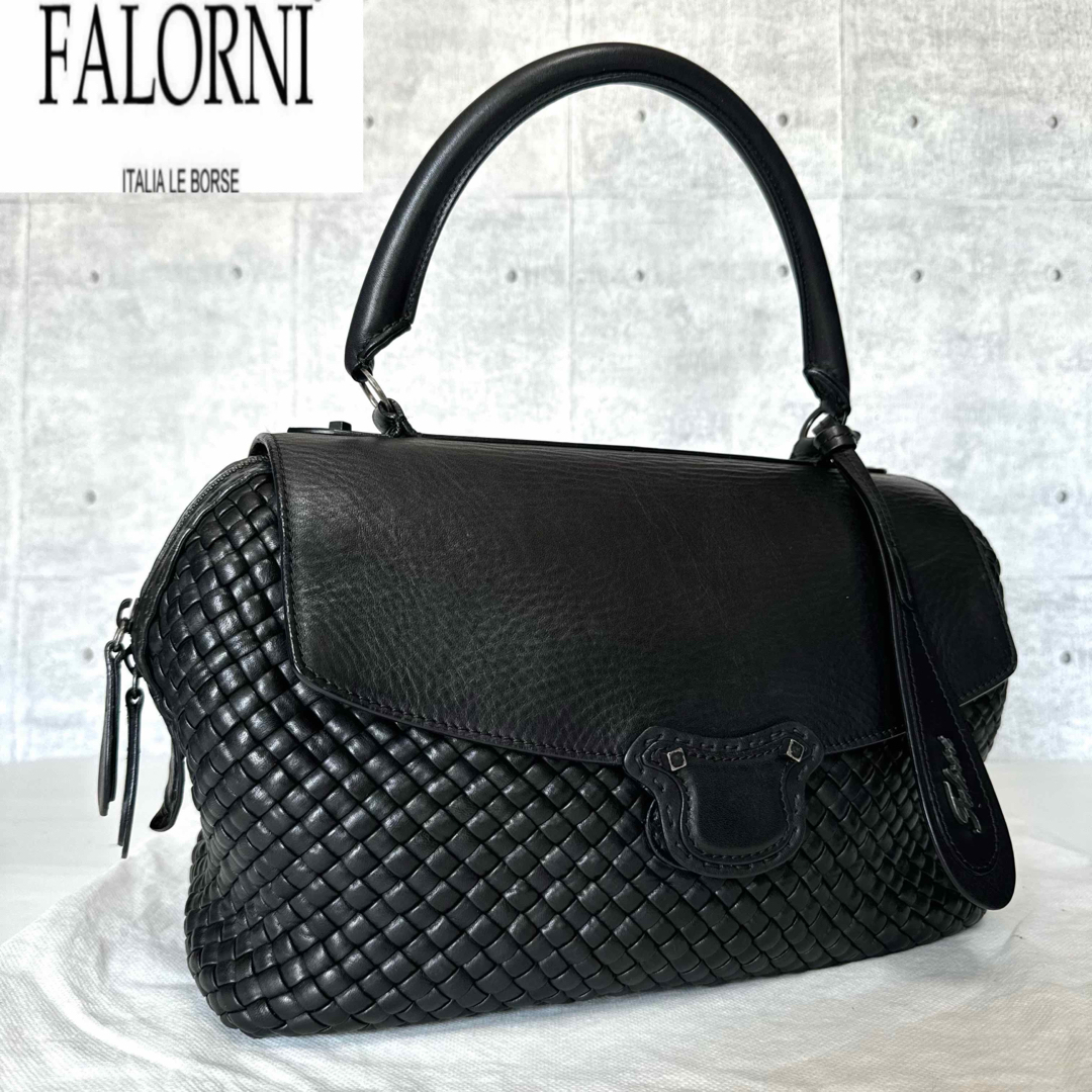 FALORNI(ファロルニ)の【良品】FALORNI イントレチャート BLACK レザーF701ハンドバッグ レディースのバッグ(ハンドバッグ)の商品写真