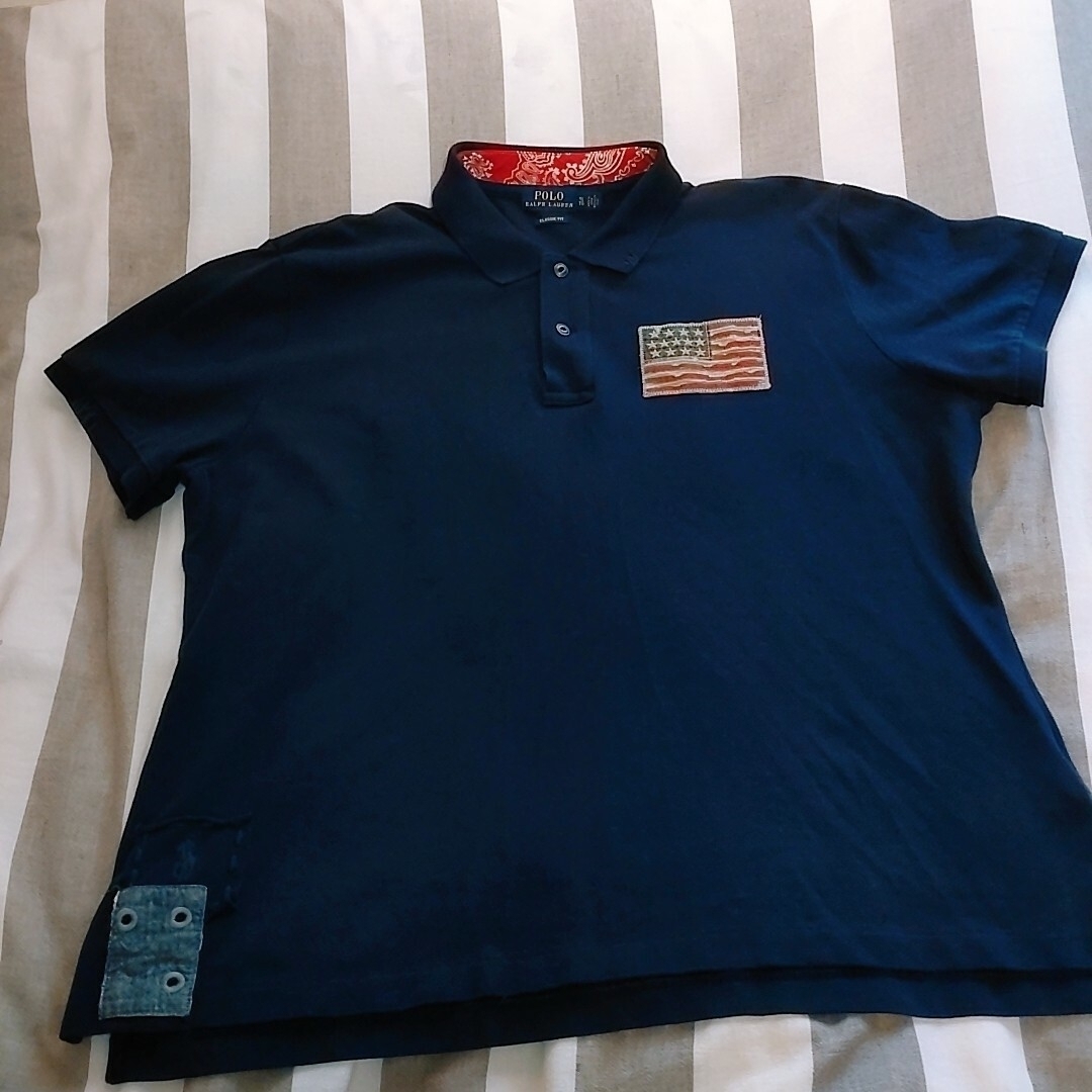 POLO RALPH LAUREN(ポロラルフローレン)のポロラルフローレン　ポロシャツ　US XL ネイビー　ダメージ加工　ヴィンテージ レディースのトップス(ポロシャツ)の商品写真