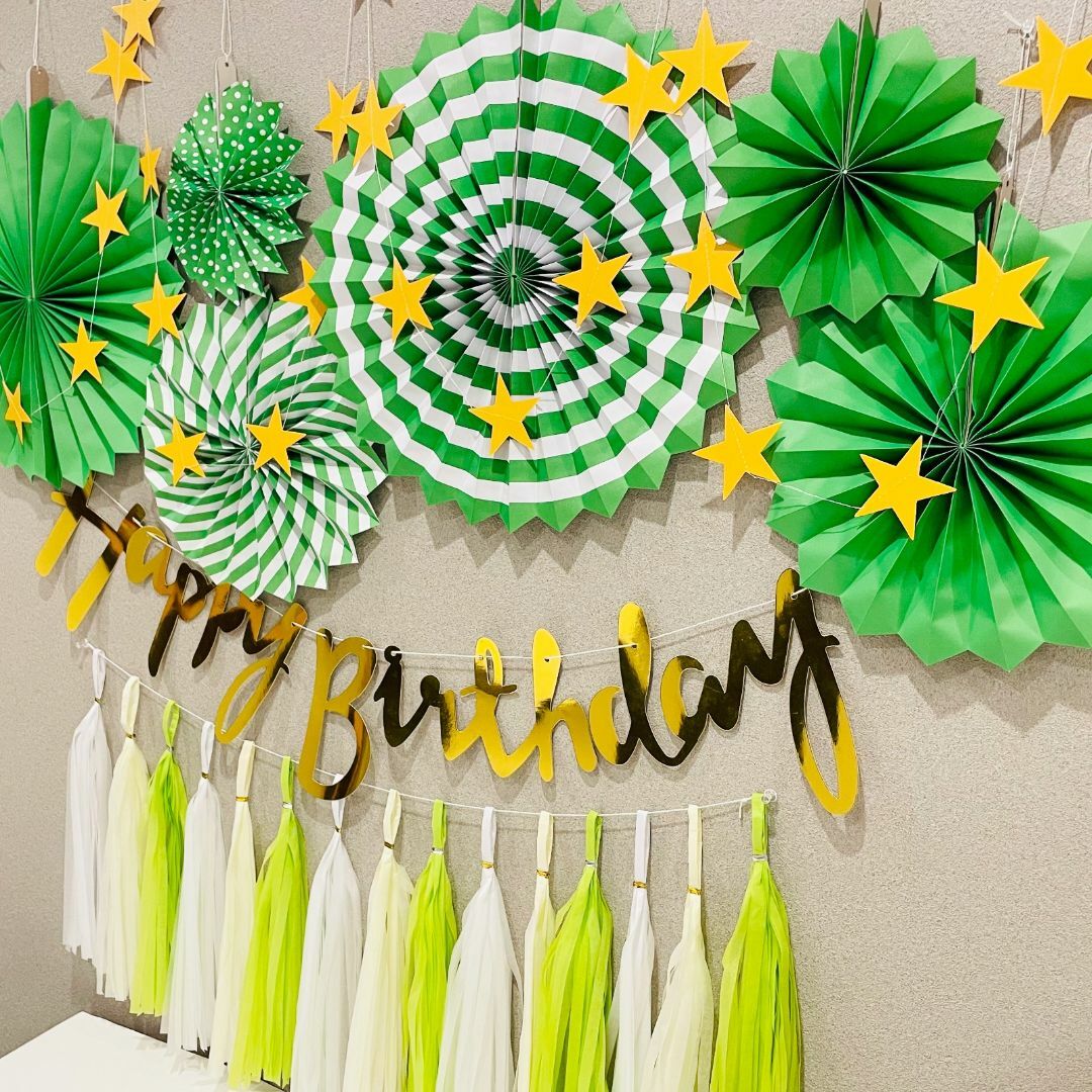 誕生日 飾り付け セット 壁飾り ペーパーファン ガーランド パーティー 緑 ハンドメイドのパーティー(ガーランド)の商品写真