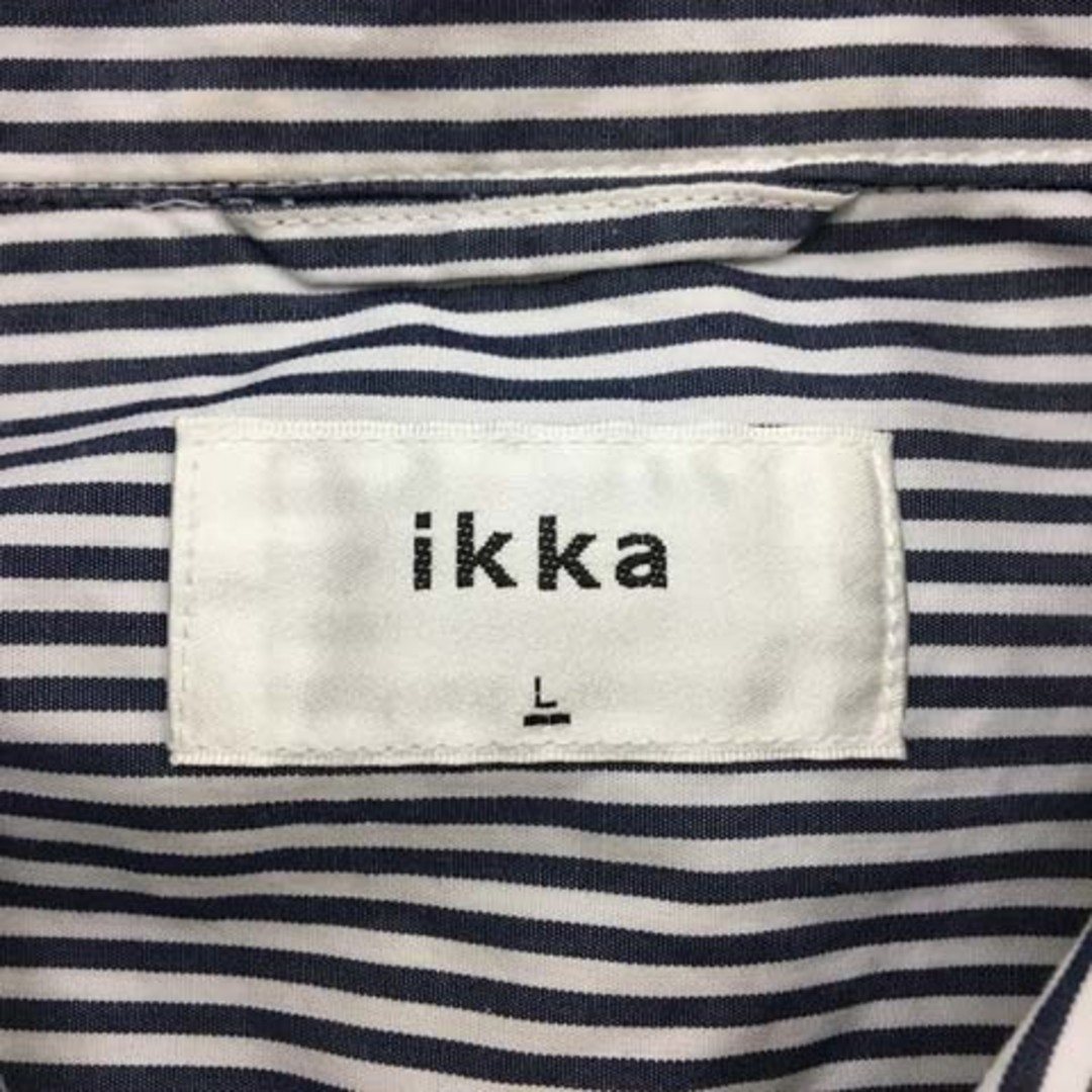 ikka(イッカ)のイッカ シャツ カジュアル ラウンドカラー ストライプ 半袖 L 紺 白 メンズのトップス(シャツ)の商品写真