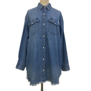 リーバイス(Levi's)のリーバイス シャツワンピース Iライン ミニ フリンジ 長袖 XS 青 水色(ミニワンピース)