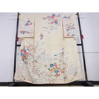 平和屋野田店■訪問着　流水風景花文　松竹梅　銀彩　着丈156cm　裄丈64.5cm　正絹　逸品 A-ja2652(着物)