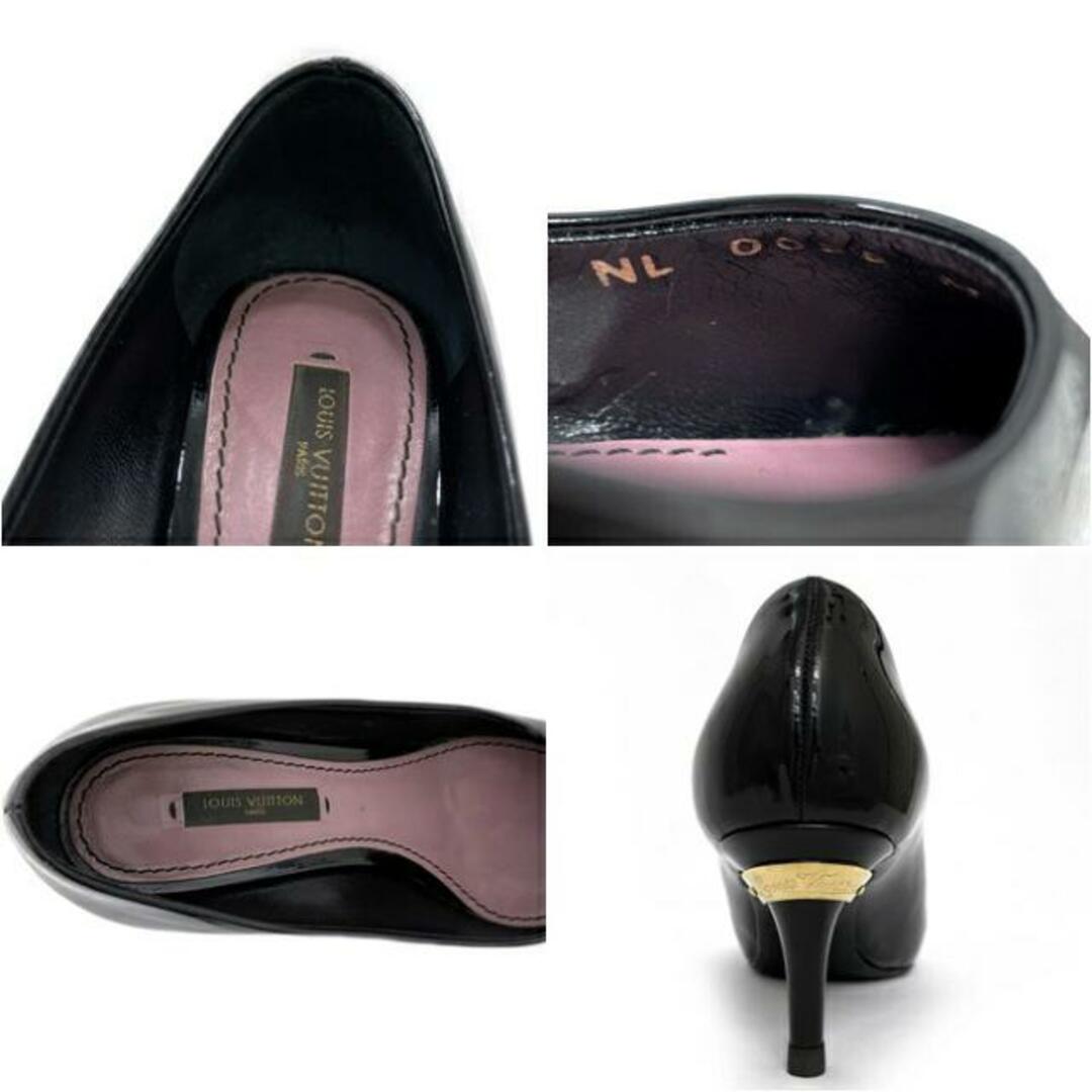 LOUIS VUITTON(ルイヴィトン)のルイ ヴィトン パンプス ブラック ゴールド 美品 22.0cm エナメル パテント レザー 中古 NL0098 LOUIS VUITTON 6cm ヒール ピンヒール レディース 靴 アパレル ポインテッドトゥ シューズ 本革 黒 レディースの靴/シューズ(スニーカー)の商品写真