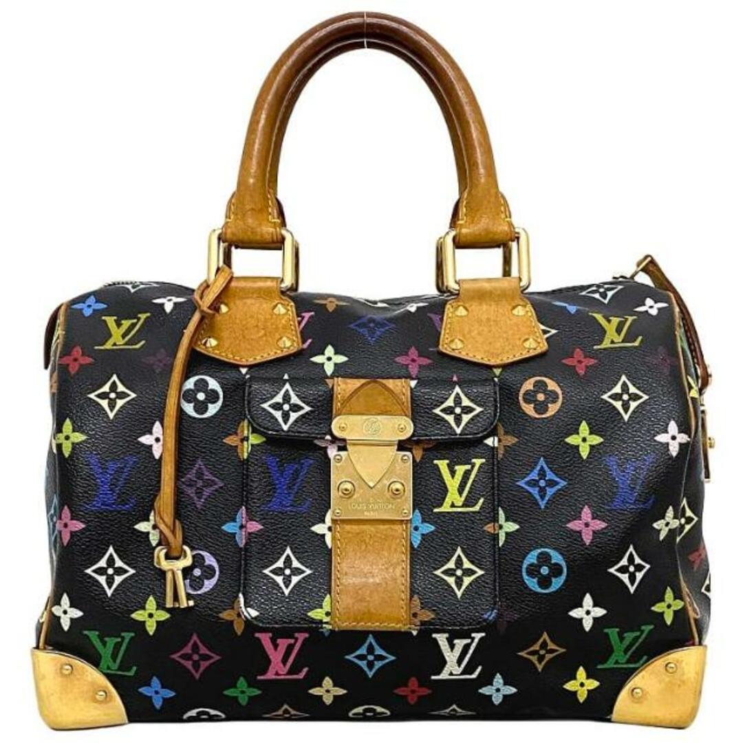 LOUIS VUITTON(ルイヴィトン)のルイ ヴィトン ハンドバッグ スピーディ 30 ブラック ベージュ マルチカラー ノワール モノグラム マルチ M92642 美品 モノグラムキャンバス ヌメ革 GP 中古 SP0093 LOUIS VUITTON 黒 カラフル レディースのバッグ(ハンドバッグ)の商品写真