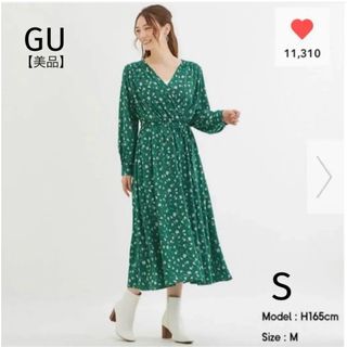 ジーユー(GU)の美品】GU フラワープリント　カシュクール　ワンピース(ロングワンピース/マキシワンピース)