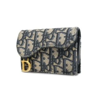 ディオール(Dior)の【4ha0241】クリスチャンディオール 名刺入れ/トロッター/キャンバス/レザー/ネイビー/ゴールド金具 【中古】 レディース(名刺入れ/定期入れ)