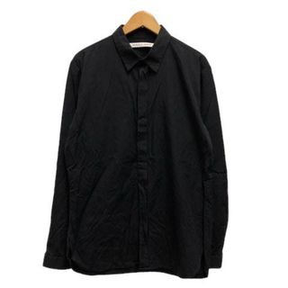 ユニクロ(UNIQLO)のユニクロ LEMAIRE カジュアルシャツ 綿 無地 長袖 M 紺 レディース(シャツ/ブラウス(長袖/七分))