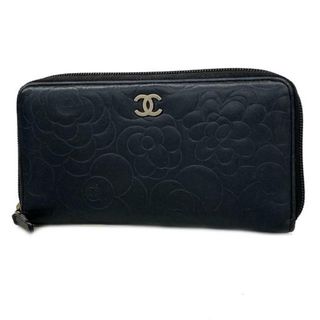 シャネル(CHANEL)の【4ha0116】シャネル 長財布/カメリア/ラムスキン/ブラック/シルバー金具 【中古】 レディース(財布)