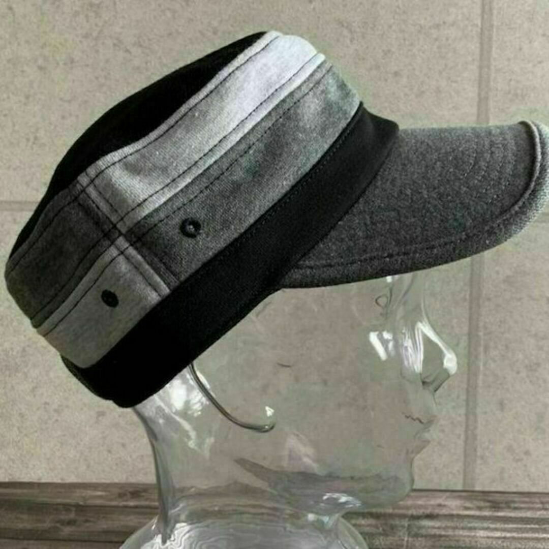 送料込 XL 大きいサイズ 帽子 スエット ワークキャップ ボーダー 切替え 黒 メンズの帽子(キャップ)の商品写真