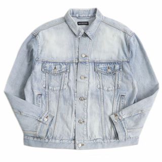 Balenciaga - 極美品□2018年製 BALENCIAGA/バレンシアガ 534553 USED加工 バックロゴ デニムジャケット/ジージャン ライトブルー 48 日本製 正規品