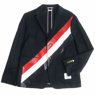 トムブラウン(THOM BROWNE)の美品□トムブラウン MJU437E ダイアゴナルストライプ トリコロール コットン アンコンストラクテッド ブレザー ネイビー 3 日本製 正規品(テーラードジャケット)