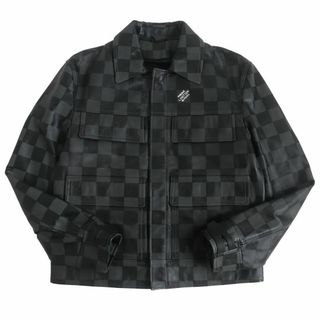 ルイヴィトン(LOUIS VUITTON)の極美品□21AW LOUIS VUITTON/ルイヴィトン ダミエ ジップアップ カウハイド レザーブルゾンジャケット/ライダース グレー/黒 48 伊製 正規(ブルゾン)