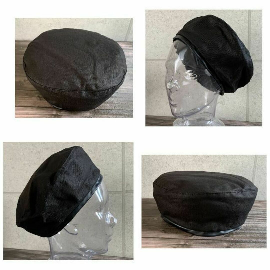 送料込 帽子 ベレー リネン パイピング エコレザー ベレー帽 麻風 春 夏 黒 レディースの帽子(ハンチング/ベレー帽)の商品写真