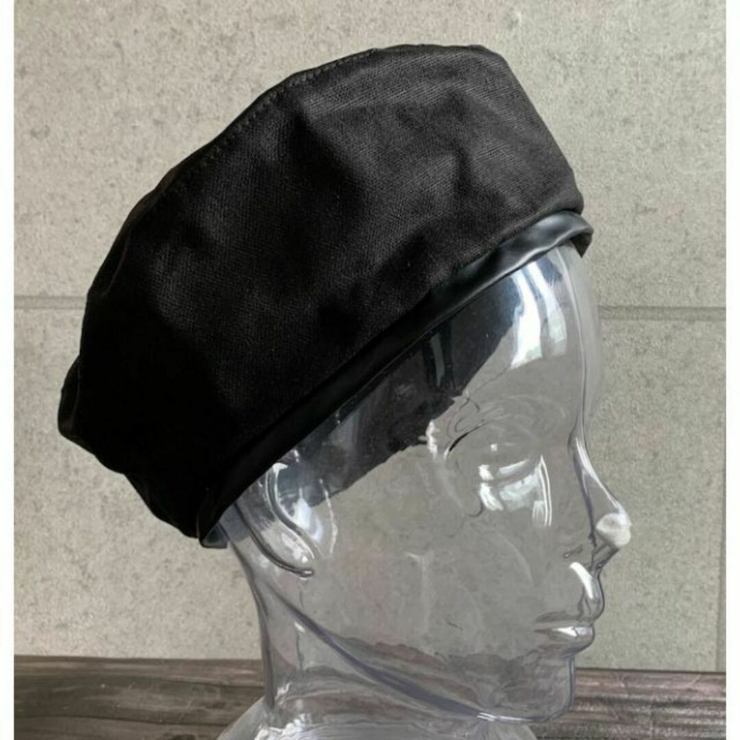 送料込 帽子 ベレー リネン パイピング エコレザー ベレー帽 麻風 春 夏 黒 レディースの帽子(ハンチング/ベレー帽)の商品写真