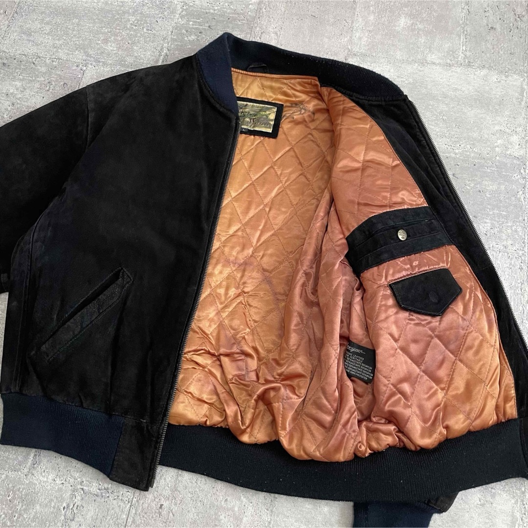 vintage スウェードレザーブルゾン ボンバージャケット 黒 M 中綿  メンズのジャケット/アウター(レザージャケット)の商品写真