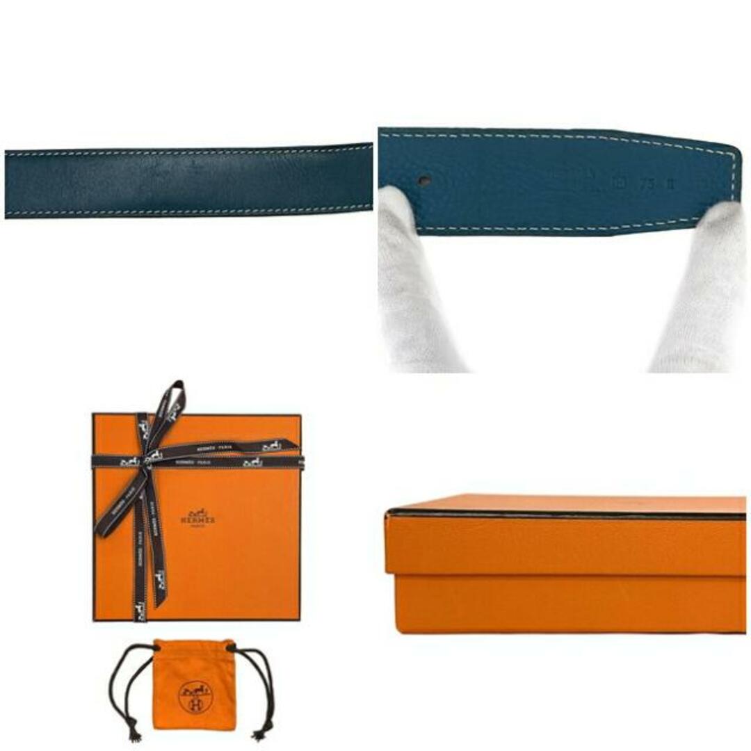 Hermes(エルメス)のエルメス Ｈ ベルト ブルー シルバー コンスタンス 美品 レザー トリヨンクレマンス ボックスカーフ 中古 □Ｈ刻印 2004年製 HERMES 30mm ウエストベルト ロゴ リバーシブル ヴィンテージ ブランドロゴ レディース レディースのファッション小物(バンダナ/スカーフ)の商品写真