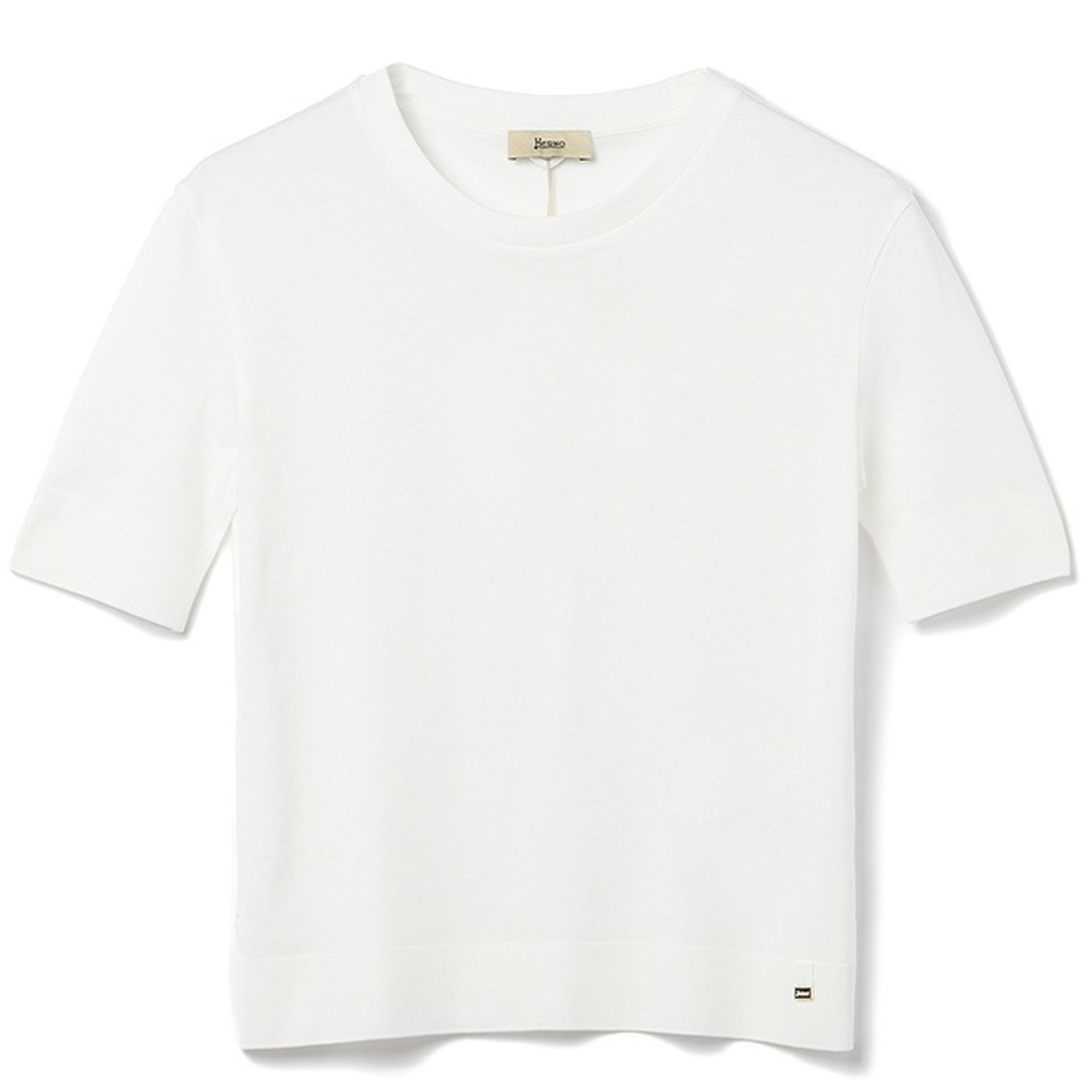 HERNO(ヘルノ)のヘルノ HERNO 半袖ニット Tシャツ GLAM KNIT EFFECT サマーニット リブニット ショートスリーブニット 2024年春夏新作 JG000223D 52056 1000 レディースのトップス(Tシャツ(半袖/袖なし))の商品写真