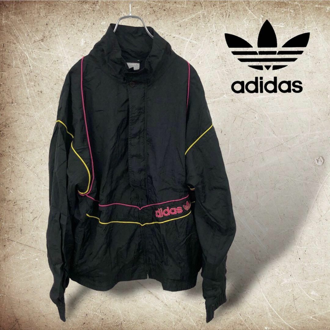 adidas(アディダス)の【送料無料】vintage adidas ナイロンジャケット size38 黒 メンズのジャケット/アウター(ナイロンジャケット)の商品写真