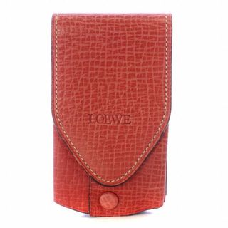 ロエベ(LOEWE)のロエベ LOEWE カードケース レザー シボ革 ロゴ型押し オレンジレッド(名刺入れ/定期入れ)