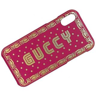 グッチ(Gucci)のグッチ iPhone X Xs カバー ピンク ゴールド GUCCY 524976 未使用 美品 レザー Sランク GUCCI ケース シェルケース ロゴ アイフォン スマホ プリント 星 定番 人気 レディース ブランド小物 女性(タバコグッズ)