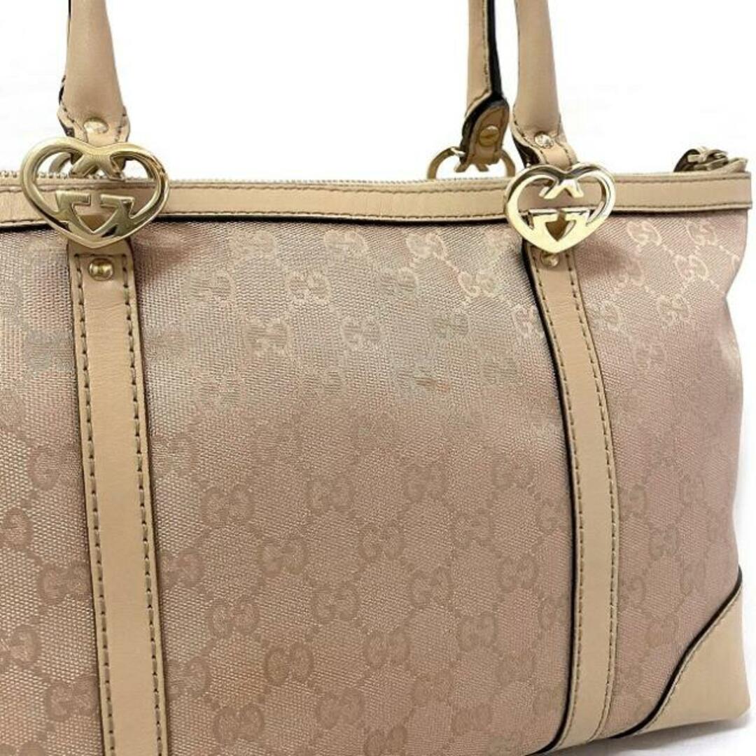 Gucci(グッチ)のグッチ トートバッグ ピンク ベージュ ラメ ラブリー 257069 GG キャンバス レザー 中古 GUCCI ロゴ インターロッキング ハート 肩掛け ファスナー 総柄 定番 人気 レディース トート バッグ キャンバストート レディースのバッグ(ハンドバッグ)の商品写真