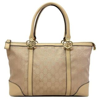 グッチ(Gucci)のグッチ トートバッグ ピンク ベージュ ラメ ラブリー 257069 GG キャンバス レザー 中古 GUCCI ロゴ インターロッキング ハート 肩掛け ファスナー 総柄 定番 人気 レディース トート バッグ キャンバストート(ハンドバッグ)