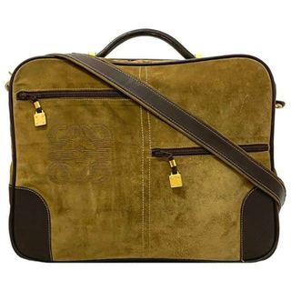 ロエベ(LOEWE)のロエベ 2way ボストンバッグ ベージュ ブラウン アナグラム 美品 スエード レザー 中古 LOEWE 茶色 ビジネス 旅行鞄 肩掛け ヴィンテージ 大容量 ハンドバッグ ショルダーバッグ 定番 人気 ロゴ ワンポイント(ショルダーバッグ)