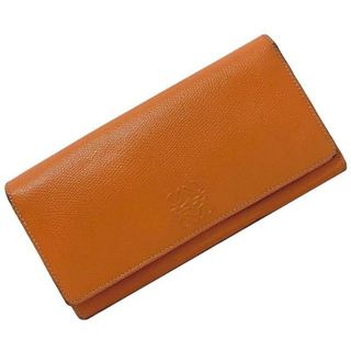 ロエベ(LOEWE)のロエベ 二つ折り 長財布 オレンジ アナグラム 財布 グレイン レザー 中古 LOEWE ホック フラップ ヴィンテージ レア ロゴ ワンポイント シンプル 小銭入れ有 定番 人気 レディース ポケット豊富 10枚 外ポケット有 お洒落(財布)