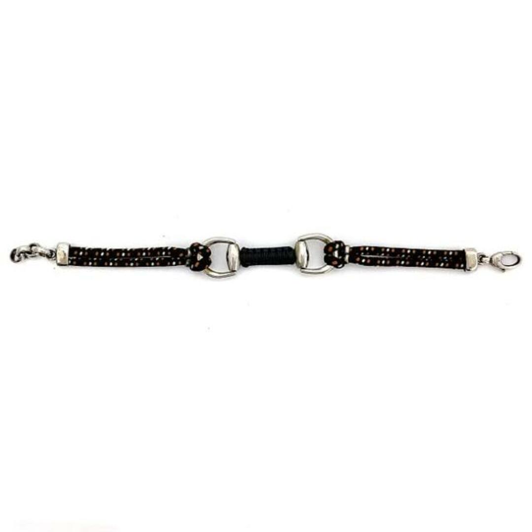 Gucci(グッチ)のグッチ ブレスレット ブラック シルバー オレンジ ホースビット ブレス レザー 紐 925 中古 GUCCI アクセサリー ジュエリー SV925 ドット 編み込み ロープ 定番 人気 高級感 上品 オシャレ 女性 レディース メンズのアクセサリー(ブレスレット)の商品写真