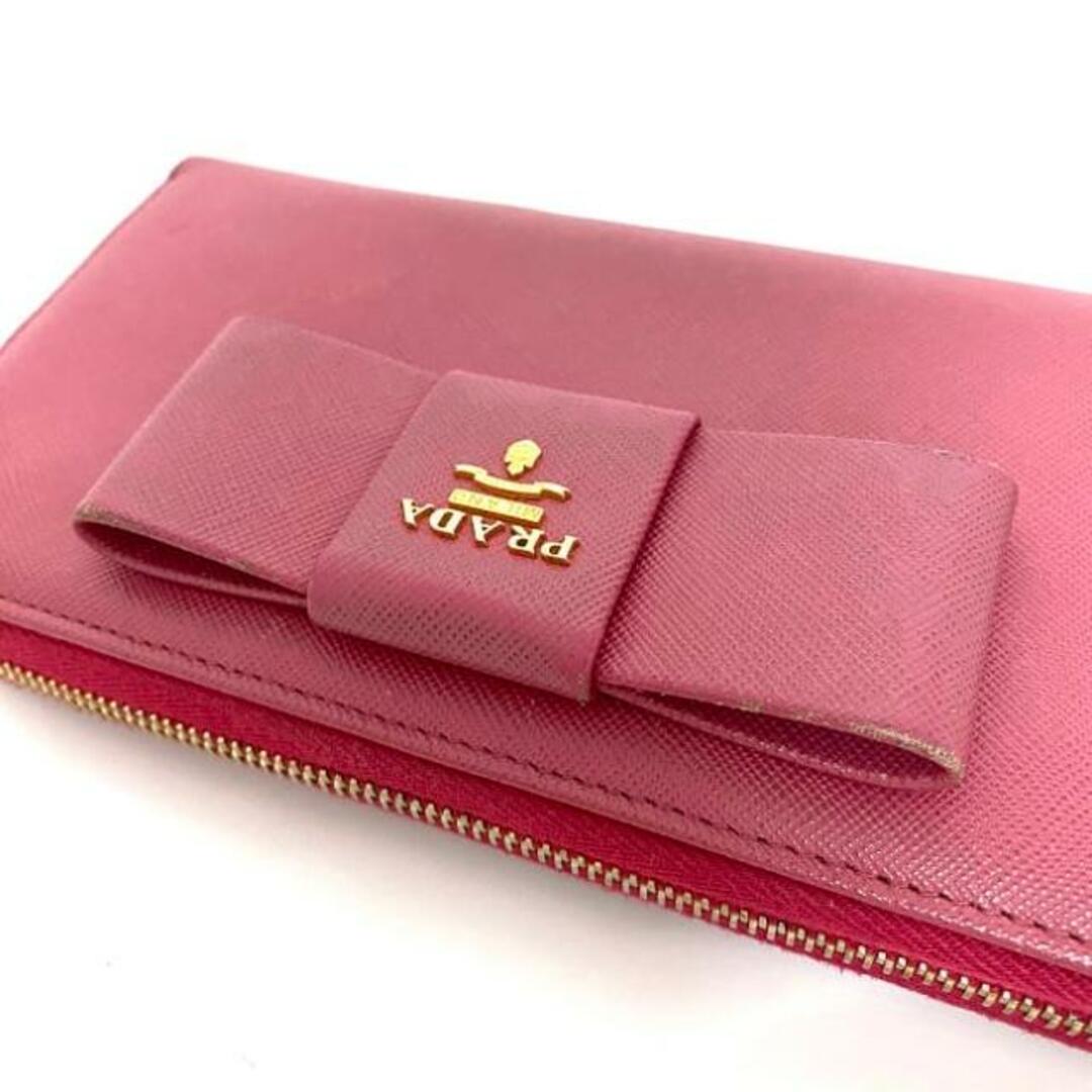 PRADA - プラダ ラウンドファスナー 長財布 ピンク ゴールド PRADA - プラダ ラウンドファスナー 長財布 ピンク ゴールド