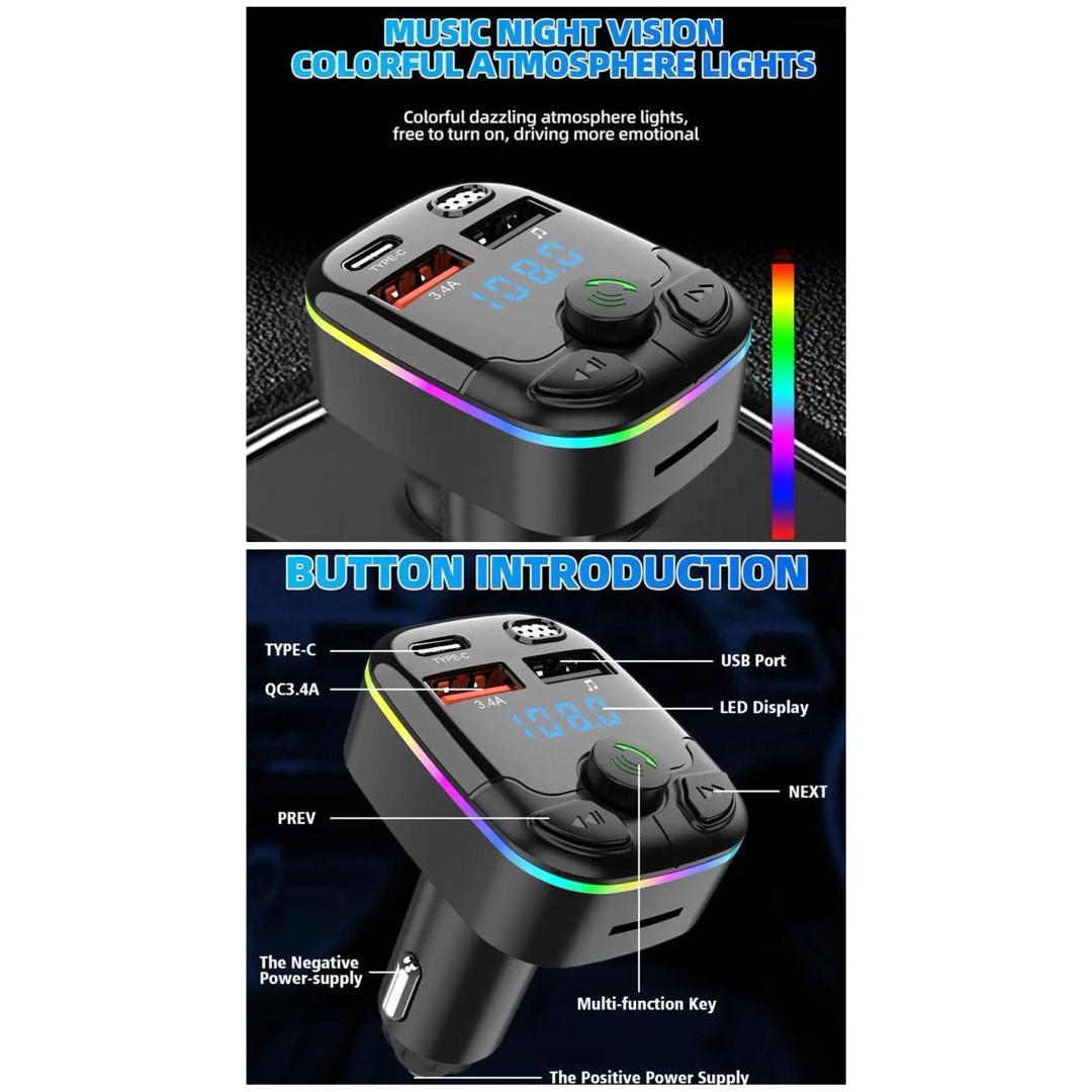 Bluetooth FMトランスミッター 充電器　充電　音楽再生　Type-C 自動車/バイクの自動車(車内アクセサリ)の商品写真