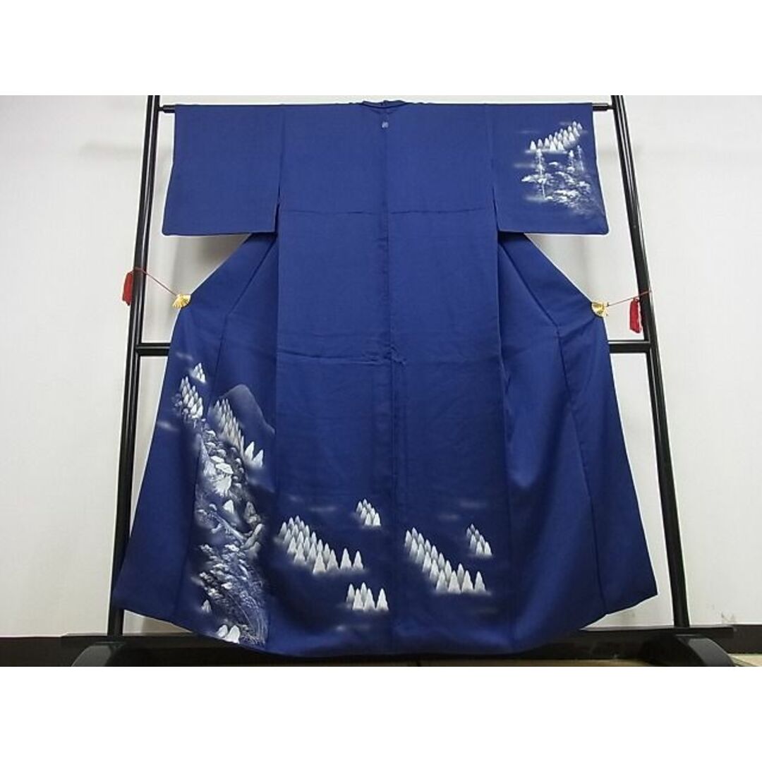 平和屋川間店■訪問着　風景文　銀糸　銀彩　着丈157cm　裄丈61.5cm　正絹　逸品 A-ja3496 レディースの水着/浴衣(着物)の商品写真