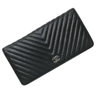 シャネル(CHANEL)のシャネル 二つ折り 長財布 ブラック シルバー Vステッチ A31509 美品 レザー ラムスキン 中古 11番台 CHANEL 黒 財布 ココマーク ステッチ ヴィンテージ キルティング 定番 人気 レディース 女性 ロゴ シンプル(財布)