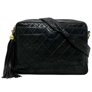 シャネル(CHANEL)のシャネル ショルダーバッグ ブラック ゴールド マトラッセ 美品 レザー ラムスキン 中古 6番台 CHANEL 黒 タッセル フリンジ ココマーク ヴィンテージ ファスナー ボール 定番 人気 チャーム 外ポケット有 シンプル(ショルダーバッグ)