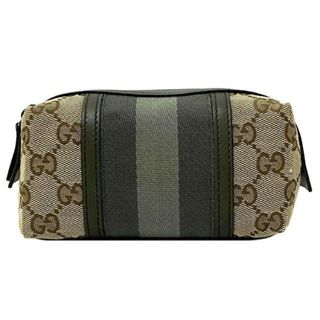 グッチ(Gucci)のグッチ ポーチ カーキ ベージュ GGウェビング 256639 美品 キャンバス レザー 中古 GUCCI ミニ 小物入れ ファスナー GGキャンバス コスメ メイクポーチ 定番 人気 レディース ブランド小物 女性 小物 化粧ポーチ(ポーチ)