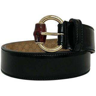 Gucci - グッチ ベルト ブラック ベージュ ゴールド バンブー 189800 美品 パテント レザー 竹 中古 GUCCI 黒 40mm 83cm ウエストベルト ヴィンテージ GG レディース メンズ 男女兼用 定番 人気 シンプル 無地