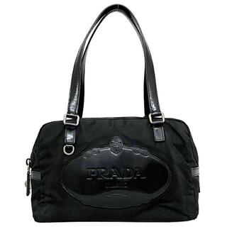 プラダ(PRADA)のプラダ ミニ ボストンバッグ ブラック シルバー BR3150 ハンドバッグ ナイロン レザー 中古 PRADA ロゴ ファスナー 軽量 肩掛け ヴィンテージ 定番 人気 レディース ミニボストン バッグ ヴィンテージバッグ 女性 鞄(ハンドバッグ)