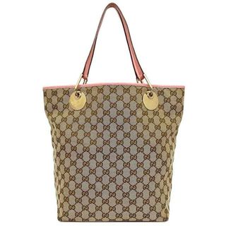 グッチ(Gucci)のグッチ トートバッグ ベージュ ピンク 120836 GG キャンバス レザー 中古 GUCCI 縦型 大容量 肩掛け 定番 人気 女性 レディース 通勤 通学 ビジネス シンプル 高級感 お洒落 エレガンス 上品 ゴールド金具 革(トートバッグ)