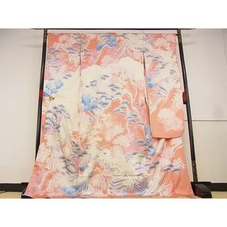 平和屋野田店■豪華振袖　駒刺繍　風景飛鳥文　松竹梅　ロング丈　銀彩　着丈173.5cm　裄丈66cm　正絹　逸品　A-wj4211(振袖)