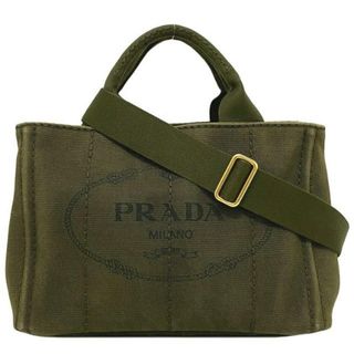 プラダ(PRADA)のプラダ 2way トートバッグ カーキ グリーン MILITARE カナパ B2439G 美品 ロゴ ジャガード キャンバス メタル 中古 PRADA 緑 ショルダーバッグ ハンドバッグ 軽量 肩掛け 斜め掛け ミリタリー 定番 人気(ショルダーバッグ)