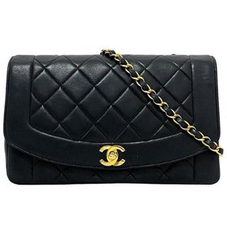 シャネル(CHANEL)のシャネル チェーン ショルダーバッグ ブラック ゴールド ダイアナ A01165 マトラッセ 25cm ラムスキン 中古 2番台 CHANEL 黒 シングル ココマーク ターンロック 肩掛け フラップ ゴールド金具 定番 人気 シンプル(ショルダーバッグ)