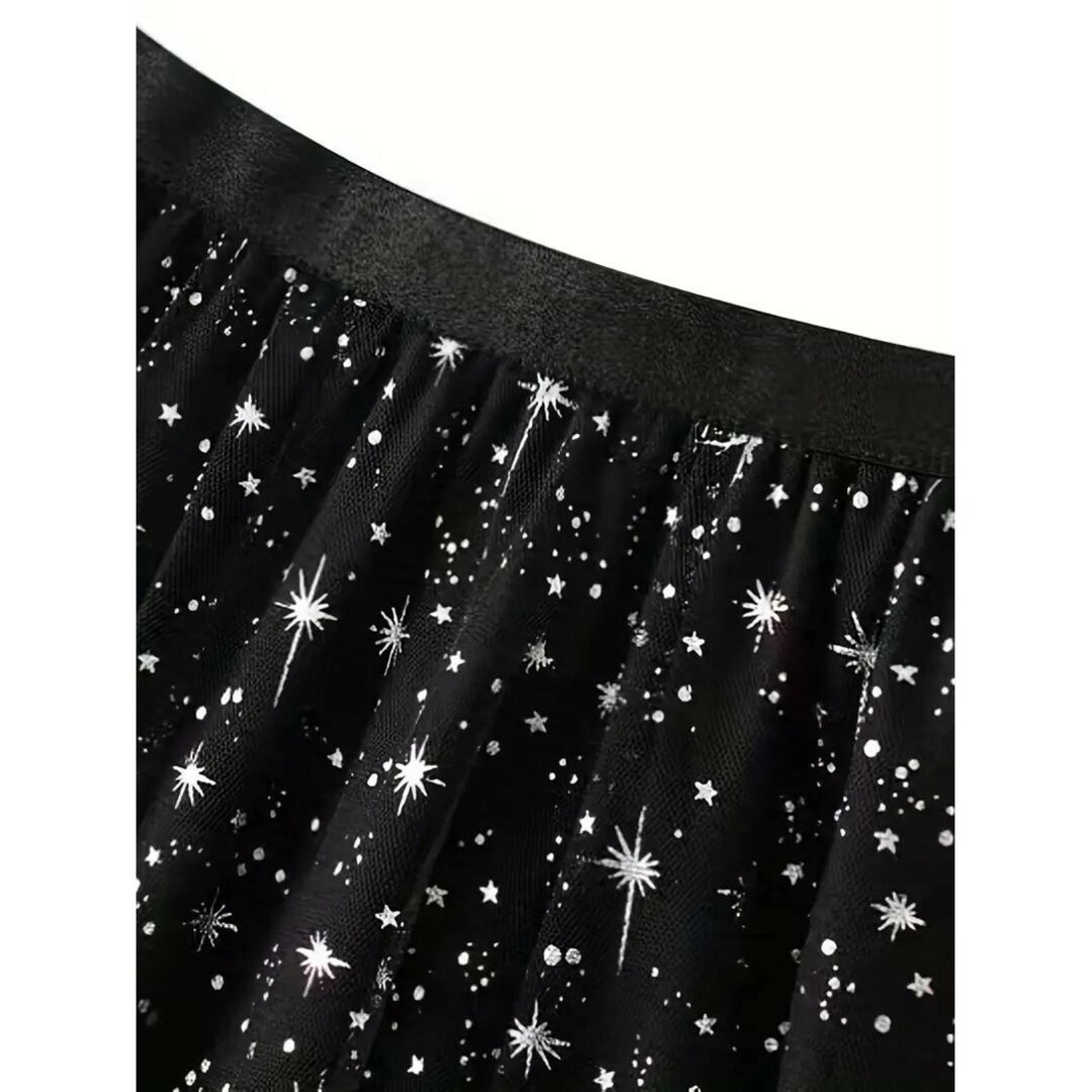 新品未使用未開封 キラキラ星柄メッシュミディスカート(黒) レディースのスカート(ひざ丈スカート)の商品写真