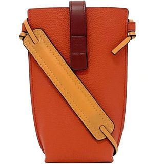 ロエベ(LOEWE)のロエベ ポケット ショルダー オレンジ ブラウン アナグラム 124.12.Z45 6977 美品 ポシェット レザー 中古 LOEWE ショルダーバッグ ミニバッグ ミニ 肩掛け 斜め掛け ロゴ ワンポイント 定番 人気 カード(ショルダーバッグ)