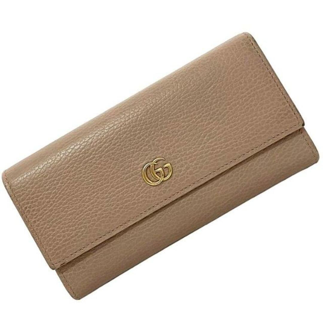 Gucci(グッチ)のグッチ 二つ折り 長財布 ピンク ベージュ GG マーモント 456116 財布 レザー メタル 中古 GUCCI プチマーモント コンチネンタル ウォレット シンプル グレインレザー ロゴ ホック 定番 人気  ロングウォレット レディースのファッション小物(財布)の商品写真