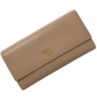 グッチ(Gucci)のグッチ 二つ折り 長財布 ピンク ベージュ GG マーモント 456116 財布 レザー メタル 中古 GUCCI プチマーモント コンチネンタル ウォレット シンプル グレインレザー ロゴ ホック 定番 人気  ロングウォレット(財布)