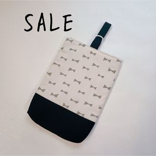 【SALE】上靴入れ シューズ袋 女の子 モノトーン リボン 白 グレー(外出用品)