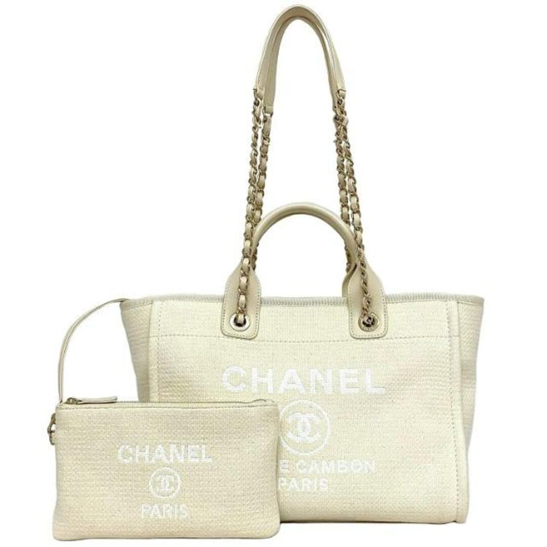CHANEL - シャネル 2way トートバッグ ドーヴィルMM ホワイト CHANEL - シャネル 2way トートバッグ ドーヴィルMM ホワイト